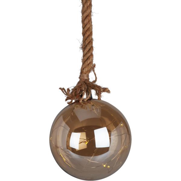 LED-Weihnachtskugel zum Aufhängen - Warmweiss Bernstein Ø 12 cm - Timer-Funktion für festliche Dekoration - Glas-Christbaumkugel mit 15 Lichtern