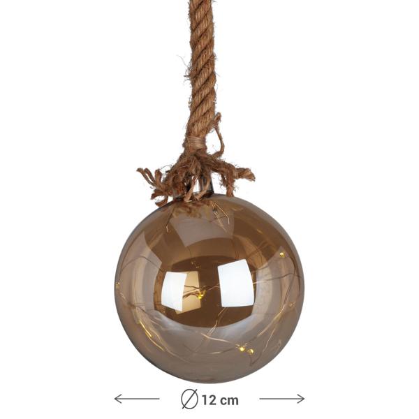 LED-Weihnachtskugel zum Aufhängen - Warmweiss Bernstein Ø 12 cm - Timer-Funktion für festliche Dekoration - Glas-Christbaumkugel mit 15 Lichtern