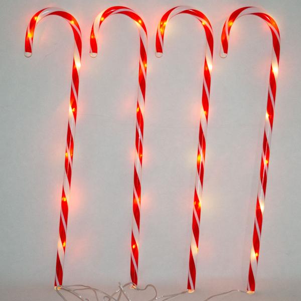 LED-Gartenstecker Zuckerstange 8er-Set - fröhliche Weihnachts-Gartendeko für Aussenbereich - Batteriebetrieben mit Timer - H 74 cm rot-weiss PP