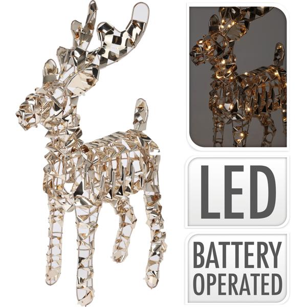LED-Rentier Deko - 50 goldfarbene Micro-LEDs für stilvolles Weihnachtsambiente - Batteriebetrieb, Timer, 24x8x37cm, IP20, Metall/PET