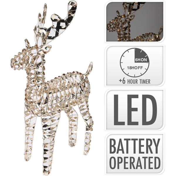 LED-Rentier goldfarben mit 100 Micro-LEDs – stilvolles Ambiente & gemütliches Licht für Ihr Zuhause – 36x14x60cm – IP20 – Batteriebetrieben mit 6/18h Timer