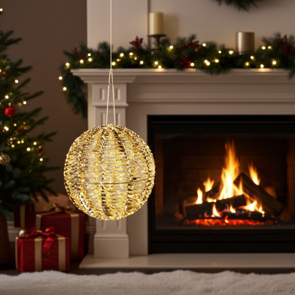 Weihnachtskugel - 960 warmweisse Micro-LEDs, Goldfarben, Ø 50 cm - Stilvolles Weihnachtsambiente, Batteriebetrieben mit Timer, IP44 Spritzwassergeschützt