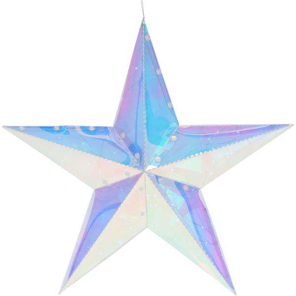 Weihnachtsstern Regenbogen mit 30 kaltweissen LEDs - PET-Material, 39x10x37cm - batteriebetrieben mit 150cm Kabel & 6/18h Timer für Adventsdeko