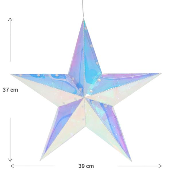 Weihnachtsstern Regenbogen mit 30 kaltweissen LEDs - PET-Material, 39x10x37cm - batteriebetrieben mit 150cm Kabel & 6/18h Timer für Adventsdeko