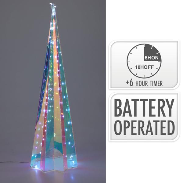 2er-Set Regenbogen-Pyramide mit sternförmigem Sockel - 40/50 kaltweisse Micro-LEDs, Timer (6/18h) - Deko für Zuhause & Partys, batteriebetrieben