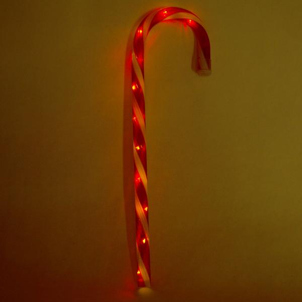 3er-Set LED-Zuckerstange – rot-weisse Weihnachtsdekoration mit 11 warmweissen LEDs – 5 Lichtfunktionen, batteriebetrieben, 13x1.8x45 cm