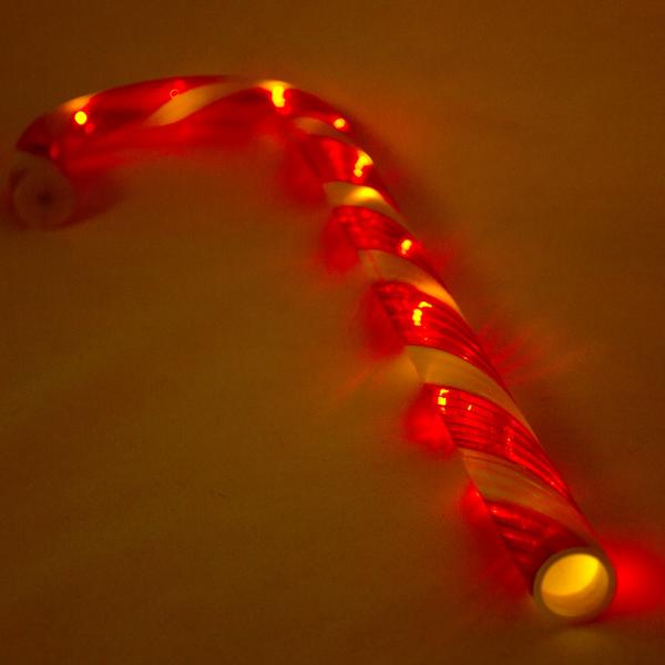 3er-Set LED-Zuckerstange – rot-weisse Weihnachtsdekoration mit 11 warmweissen LEDs – 5 Lichtfunktionen, batteriebetrieben, 13x1.8x45 cm