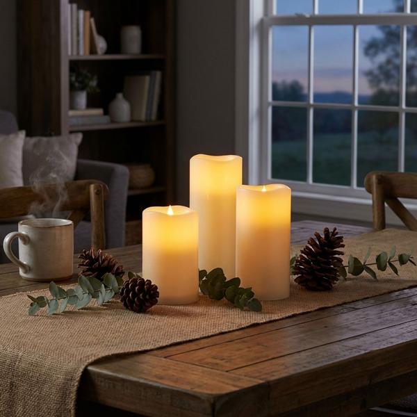 LED Kerzen 3er Set creme mit Fernbedienung & Dimmfunktion - Täuschend echt flackernd - IP44 wetterfest für eine gemütliche Atmosphäre