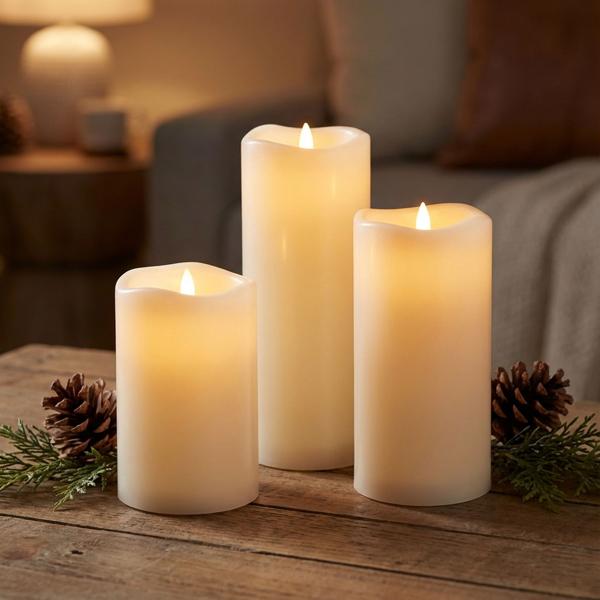 LED Kerzen 3er Set creme mit Fernbedienung & Dimmfunktion - Täuschend echt flackernd - IP44 wetterfest für eine gemütliche Atmosphäre