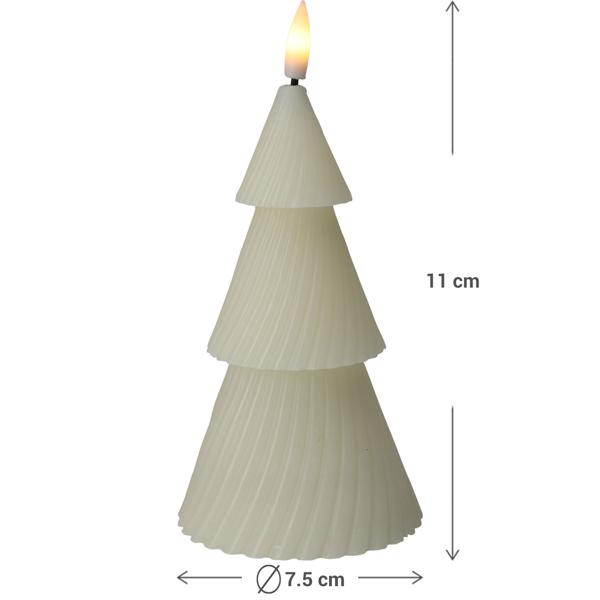 LED-Kerze Tannenbaum - Warmweiss flackernd - Ø 7,5 x 11 cm - Mit 6/18h Timerfunktion - Elfenbeinfarbe - Batteriebetrieben (2x AAA) - Weihnachtsdeko