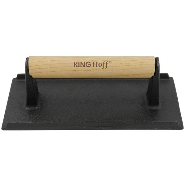 Fleischpresse Gusseisen für BBQ, Burger & Steaks - Gleichmässiges Plätten & Warmhalten - 21 x 10,8 cm, 1 kg, ergonomischer Holzgriff