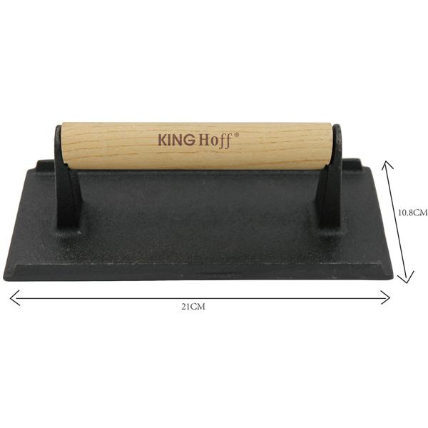 Fleischpresse Gusseisen für BBQ, Burger & Steaks - Gleichmässiges Plätten & Warmhalten - 21 x 10,8 cm, 1 kg, ergonomischer Holzgriff