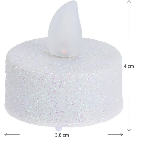 LED-Teelichter 6er-Set Weiss-Glitzer - Batteriebetrieben & sicher - Ideal für Weihnachtsdeko & Partys - CR2032 inkl. - 3.8x4 cm