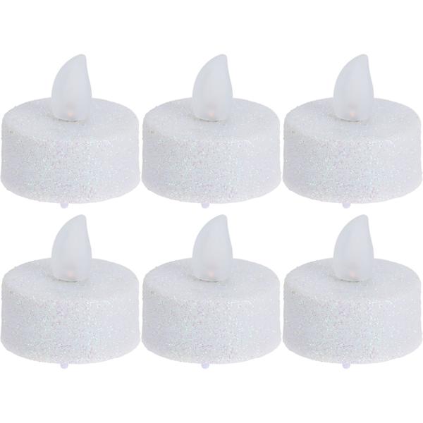 LED-Teelichter 6er-Set Weiss-Glitzer - Batteriebetrieben & sicher - Ideal für Weihnachtsdeko & Partys - CR2032 inkl. - 3.8x4 cm