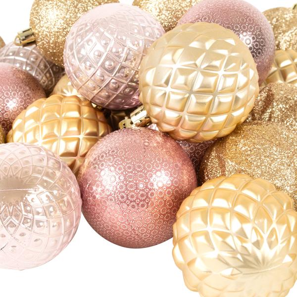 Weihnachtskugeln 35 Stk. - Ø 6 cm Rosé/Gold/Champagner - Festliche Christbaumkugeln für Adventszeit & Feiertage - 5 Designs - Edle Pastelltöne