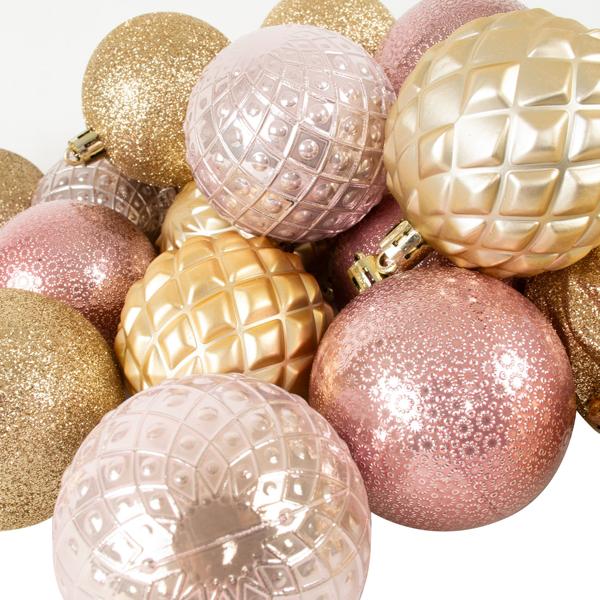 Weihnachtskugeln 35 Stk. - Ø 6 cm Rosé/Gold/Champagner - Festliche Christbaumkugeln für Adventszeit & Feiertage - 5 Designs - Edle Pastelltöne