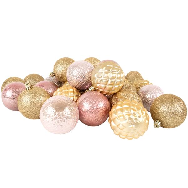 Weihnachtskugeln 35 Stk. - Ø 6 cm Rosé/Gold/Champagner - Festliche Christbaumkugeln für Adventszeit & Feiertage - 5 Designs - Edle Pastelltöne