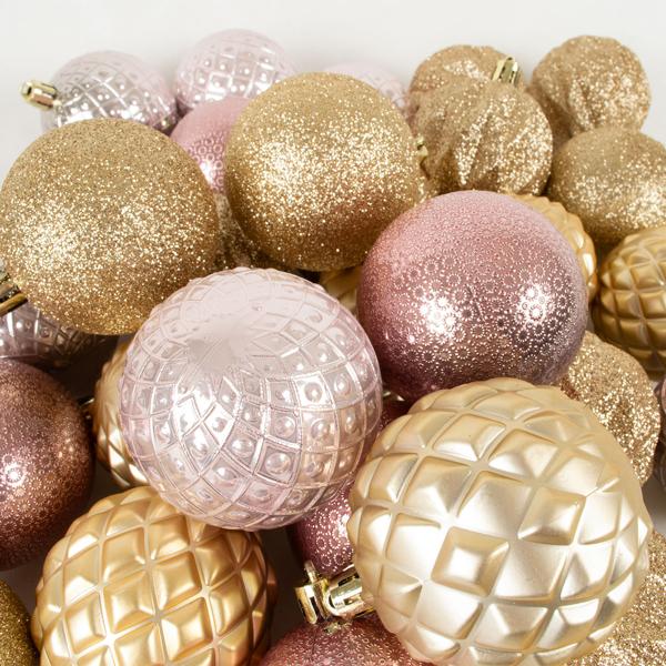 Weihnachtskugeln 35 Stk. - Ø 6 cm Rosé/Gold/Champagner - Festliche Christbaumkugeln für Adventszeit & Feiertage - 5 Designs - Edle Pastelltöne