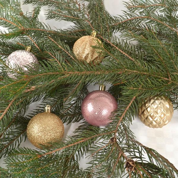 Weihnachtskugeln 35 Stk. - Ø 6 cm Rosé/Gold/Champagner - Festliche Christbaumkugeln für Adventszeit & Feiertage - 5 Designs - Edle Pastelltöne