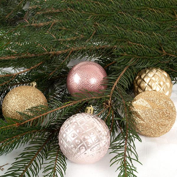 Weihnachtskugeln 35 Stk. - Ø 6 cm Rosé/Gold/Champagner - Festliche Christbaumkugeln für Adventszeit & Feiertage - 5 Designs - Edle Pastelltöne