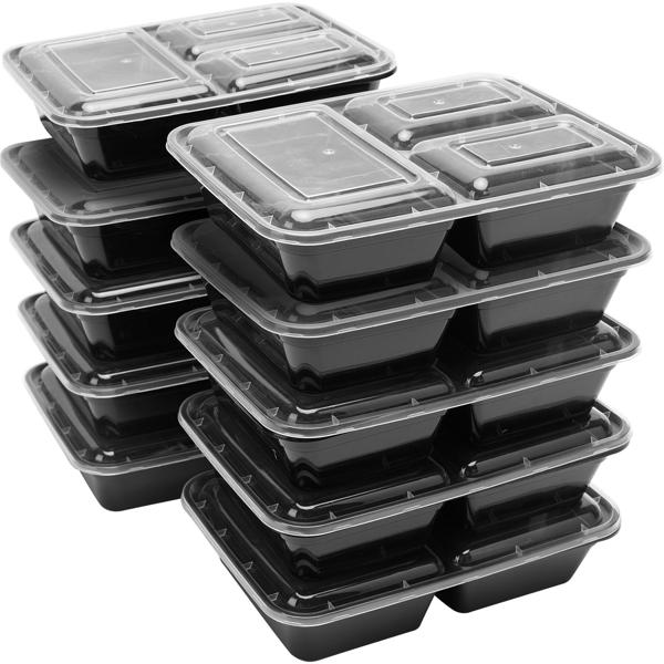 10 Essensboxen mit Deckel & 3 Trennfächern, Meal Prep Boxen sind wiederverwendbar, BPA frei, mikrowellengeeignet, Bento-Boxen mit 1,2 l Kapazität