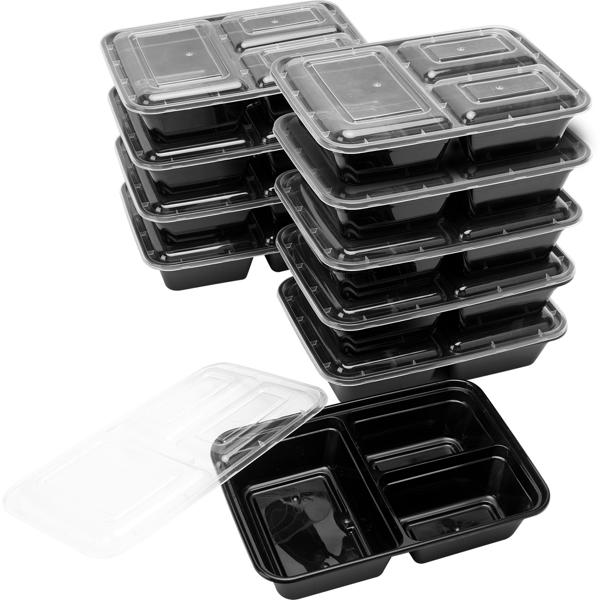 10 Essensboxen mit Deckel & 3 Trennfächern, Meal Prep Boxen sind wiederverwendbar, BPA frei, mikrowellengeeignet, Bento-Boxen mit 1,2 l Kapazität