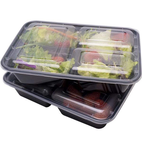 10 Essensboxen mit Deckel & 3 Trennfächern, Meal Prep Boxen sind wiederverwendbar, BPA frei, mikrowellengeeignet, Bento-Boxen mit 1,2 l Kapazität