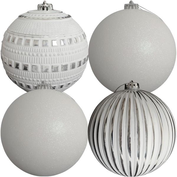 Weihnachtskugeln 4er-Set weiss - Ø 15 cm Christbaumkugeln mit 3 Designs für festliche Weihnachtsdekoration - Edler Baumschmuck Adventszeit Büro Zuhause