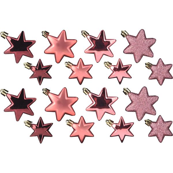 Weihnachtskugeln Stern 16er-Set - Rosé/Fuchsia/Glitzer - Festliche Christbaumkugeln Ø 6cm/5cm - Matte & glänzende Weihnachtsdeko für Baum & Adventszeit