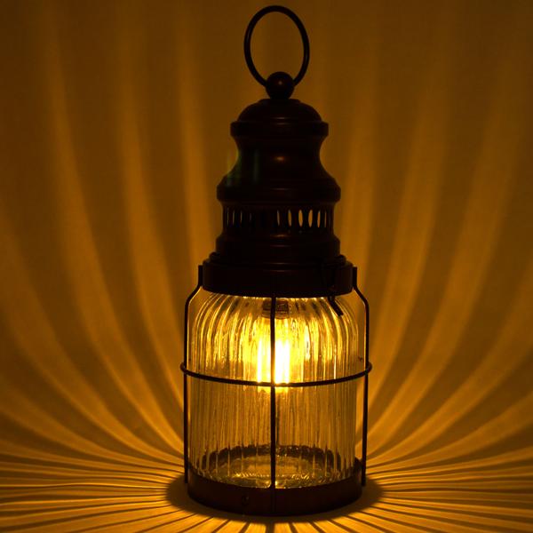 Retro LED-Laterne Industrial Vintage Stil - H29 cm Glas/Metall Bronze/Braun - Kabellos Batteriebetrieben mit Timerfunktion - Ideal für Drinnen & Draussen