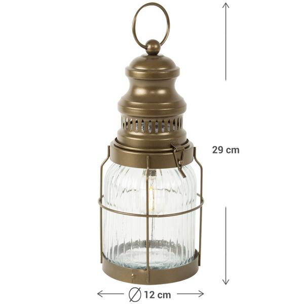 Retro LED-Laterne Industrial Vintage Stil - H29 cm Glas/Metall Bronze/Braun - Kabellos Batteriebetrieben mit Timerfunktion - Ideal für Drinnen & Draussen