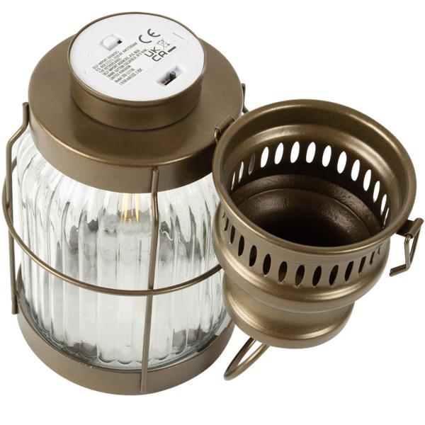 Retro LED-Laterne Industrial Vintage Stil - H29 cm Glas/Metall Bronze/Braun - Kabellos Batteriebetrieben mit Timerfunktion - Ideal für Drinnen & Draussen