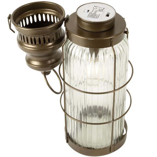 Stilvolle LED-Laterne im Vintage-Look, bronze-braun, H38cm – Batteriebetrieben, für nostalgische Beleuchtung im Industrial-Design