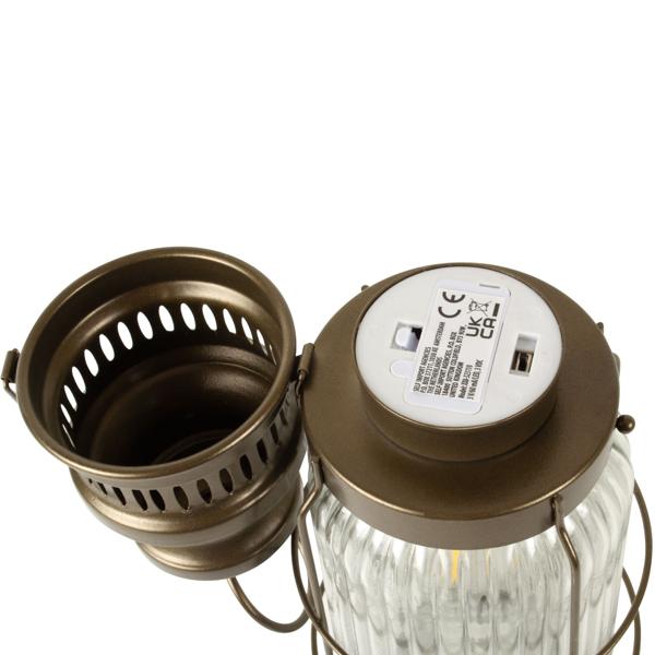 Stilvolle LED-Laterne im Vintage-Look, bronze-braun, H38cm – Batteriebetrieben, für nostalgische Beleuchtung im Industrial-Design