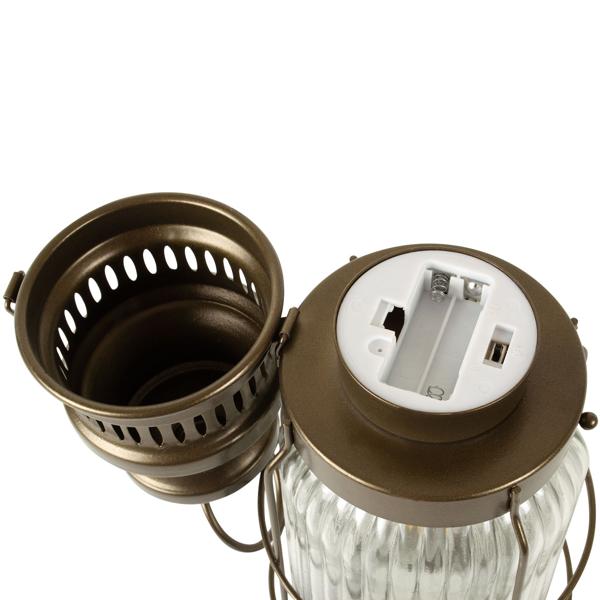 Stilvolle LED-Laterne im Vintage-Look, bronze-braun, H38cm – Batteriebetrieben, für nostalgische Beleuchtung im Industrial-Design