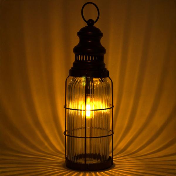 Stilvolle LED-Laterne im Vintage-Look, bronze-braun, H38cm – Batteriebetrieben, für nostalgische Beleuchtung im Industrial-Design