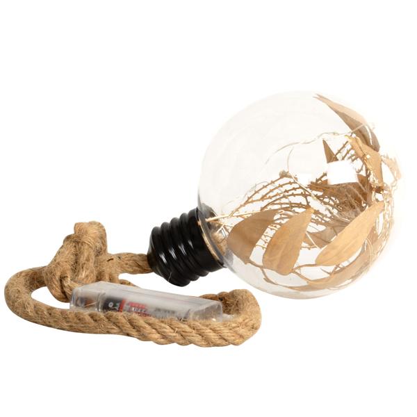 Glaskugel mit Goldblättern - 10 warmweisse LEDs, zum Aufhängen - Stilvolle Dekokugel für Herbst, Winter, Weihnachten & Advent - Ø 2 AA Batteriebetrieb