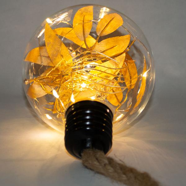 Glaskugel mit Goldblättern - 10 warmweisse LEDs, zum Aufhängen - Stilvolle Dekokugel für Herbst, Winter, Weihnachten & Advent - Ø 2 AA Batteriebetrieb