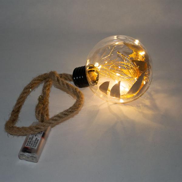 Glaskugel mit Goldblättern - 10 warmweisse LEDs, zum Aufhängen - Stilvolle Dekokugel für Herbst, Winter, Weihnachten & Advent - Ø 2 AA Batteriebetrieb