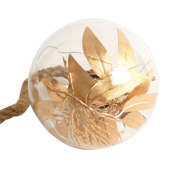 Glaskugel mit Goldblättern - 10 warmweisse LEDs, zum Aufhängen - Stilvolle Dekokugel für Herbst, Winter, Weihnachten & Advent - Ø 2 AA Batteriebetrieb