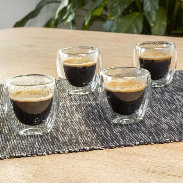 Doppelwandige Espresso Gläser 80ml aus Borosilikatglas, 4er-Set