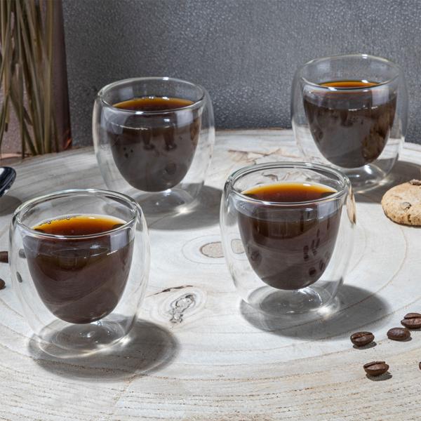 Doppelwandige Espresso Gläser 80ml aus Borosilikatglas, 4er-Set