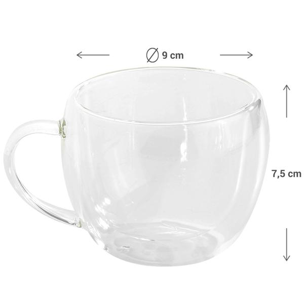 2er-Set doppelwandige Teegläser 250ml - Borosilikatglas, isoliert für heisse/kalte Getränke - Spülmaschinen- & mikrowellengeeignet, Verbrennungsschutz
