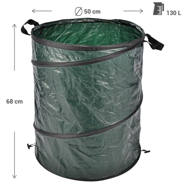 Gartensack Grün 130L - Robuster Polyester-Abfallsack mit Henkeln für Gartenarbeiten - Ideal für Laub, Unkraut & Grünschnitt Ø 50x68cm