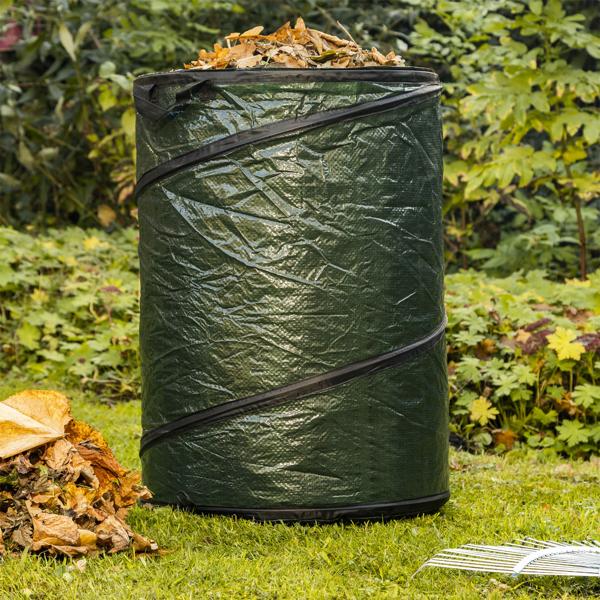 Gartensack Grün 130L - Robuster Polyester-Abfallsack mit Henkeln für Gartenarbeiten - Ideal für Laub, Unkraut & Grünschnitt Ø 50x68cm