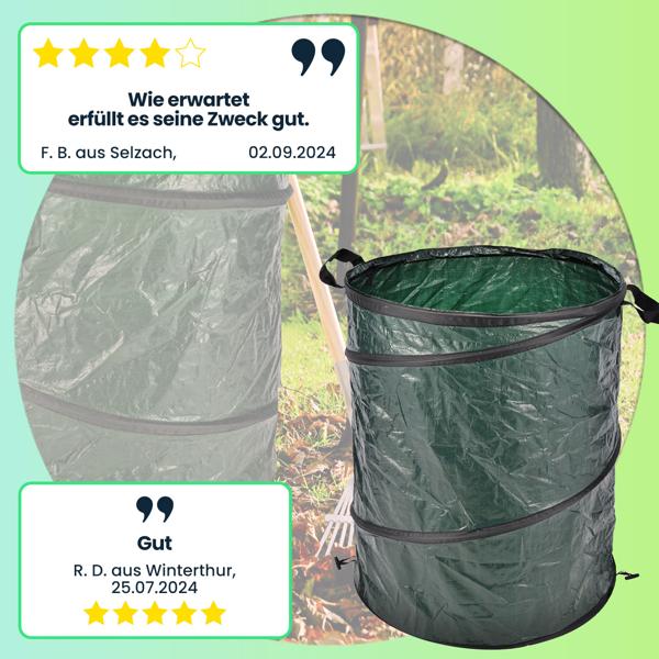 Gartensack Grün 130L - Robuster Polyester-Abfallsack mit Henkeln für Gartenarbeiten - Ideal für Laub, Unkraut & Grünschnitt Ø 50x68cm
