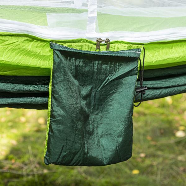 Hängematte mit Moskitonetz für ungestörte Nächte, 2,6 x 1,4 m, grün schwarz, Befestigung an Bäumen oder Ständern