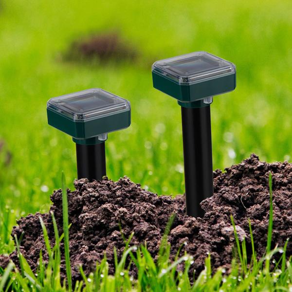 Solar-Wühlmausschreck 2er Set - Tierfreundliche & chemiefreie Wühlmausvertreibung bis 600m² - 400 Hz Schallwellen - H 25 cm - NiMH-Akku