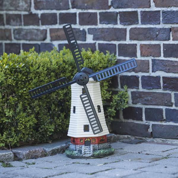Dekorative Solar-Windmühle mit LED-Fenstern: 33,5 cm, naturfarben - für stimmungsvolle Akzente und bezaubernde Atmosphäre im Garten