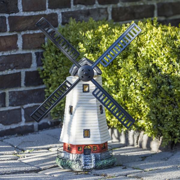 Dekorative Solar-Windmühle mit LED-Fenstern: 33,5 cm, naturfarben - für stimmungsvolle Akzente und bezaubernde Atmosphäre im Garten